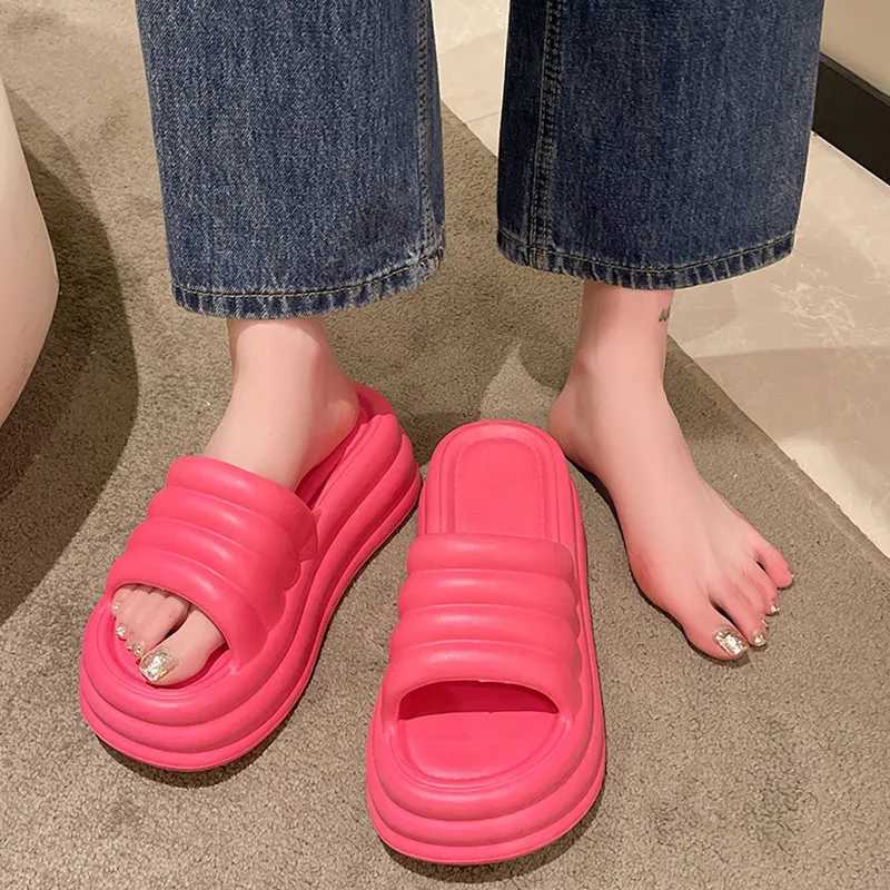Womens platform slider outdoor solid color summer slider womens Fi Ins home anti slip slider shoesXJ250407