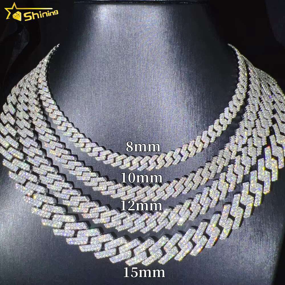 Iced VVS 2 Rows Miami Gold Necklace Pure Sier Silicone Cuban Chain