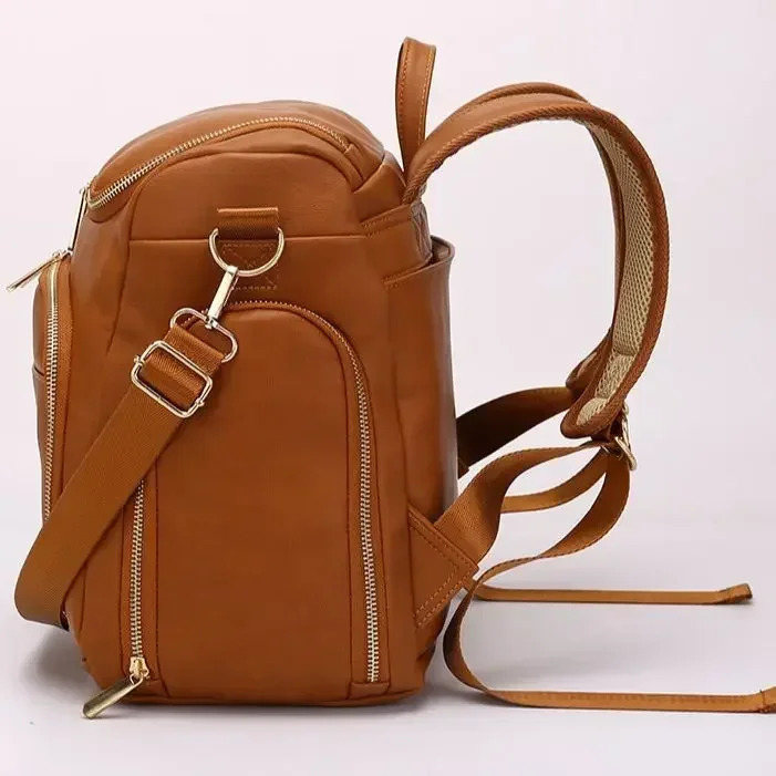 PU Leather Mummy Maternity Bag Baby Diaper Bag Solid Large Capacity Travel Back Pack Stroller Bags with Changing Pad 250407