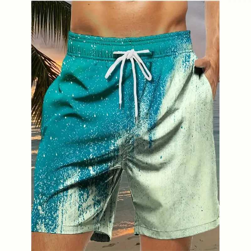 3D printed colorful neon light mens shorts landscape patterns beach shorts summer leisure street breathable swim trunksXJ250407