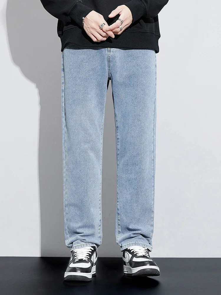 autumn mens bag jeans street fashion wide legs denim Trousers straight and comfortable casual pants 250401