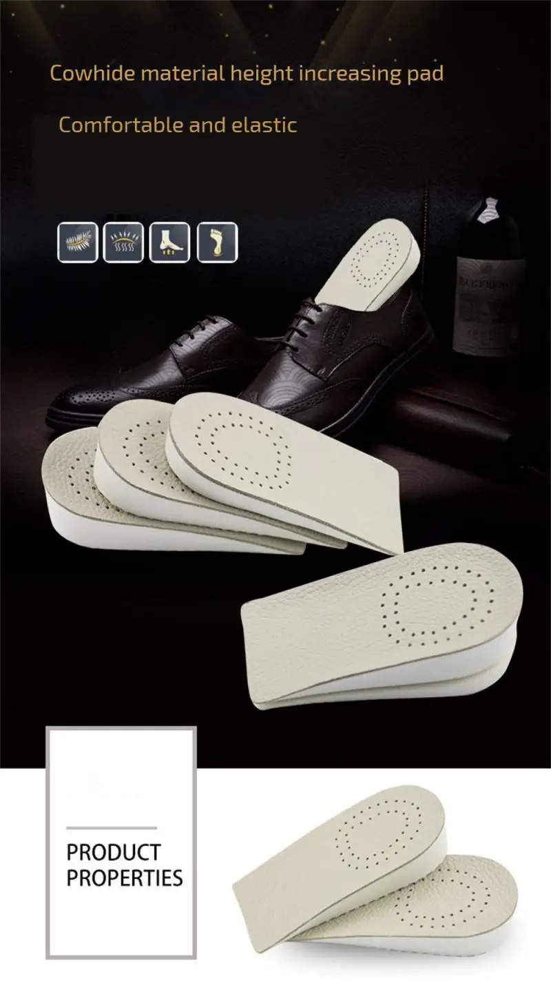 Invisible Height Increased Insoles For Men Elevator Shoes Inserts Half Breathable Leather Heightening Insole Lift Heel Insoles 250407