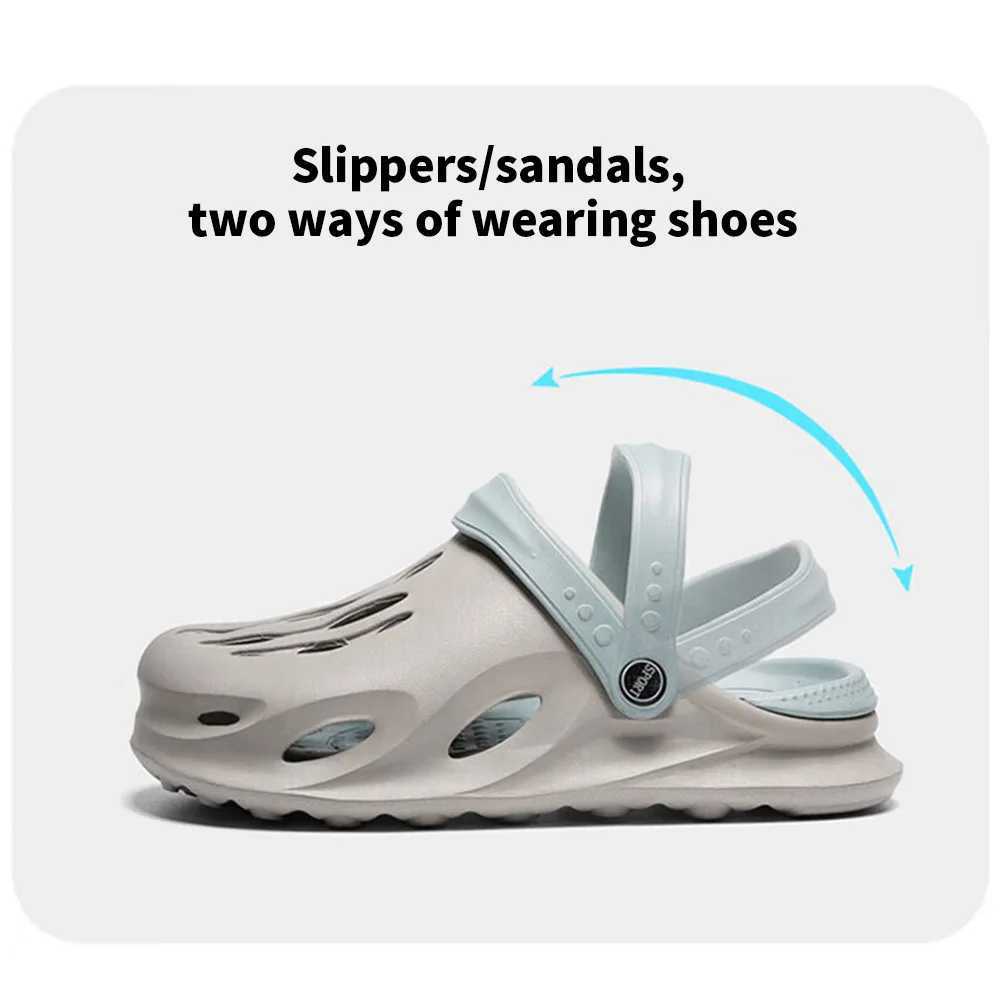 New Arrival Summer Mens Fashion Beach Sandals Clock Thick Bottom Sliding Waterproof Non slip Sandals Flip Soft EVA Perforated Shoes T250407