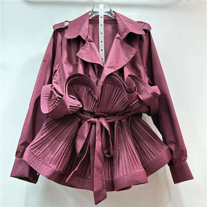 WTHT New Trendy Women's Patchwork Bandage Wrinkled Design Blazer 2025 Spring Fashion Lapel Long Sleeves Jacket Female 1Ls730