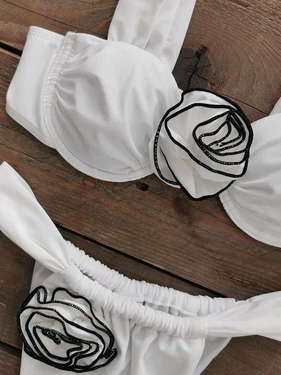 Dongdumaoyi Swimsuit Women Sexy D Floral Bikini Set White Push Up Underwire Micro Swimwear Beach Bathing Suit Thong Bikinis Biquini