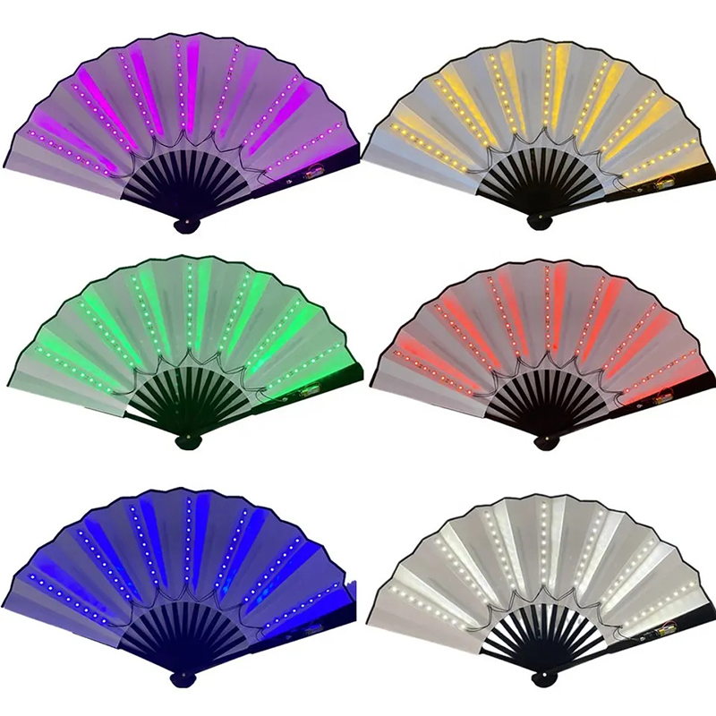 13inch Luminous Folding Rave Fan Led Play Colorful Hand Held Abanico LED Fans For Dance Neon DJ Night Club Party