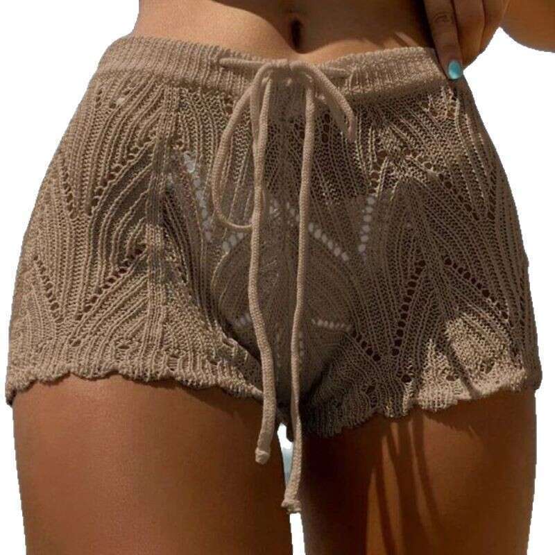 European and American summer solid color sexy knitted hollow beach bikini swimsuit pants women's 2025 new casual fashion trend clothing