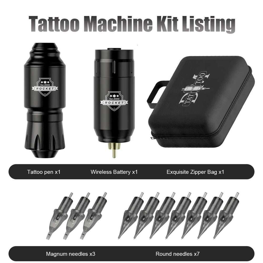 DM Wireless Complete Mini Rocket Hine Battery Case Needle Power Ink Rotary Pen Permanent Makeup Tattoo Kit