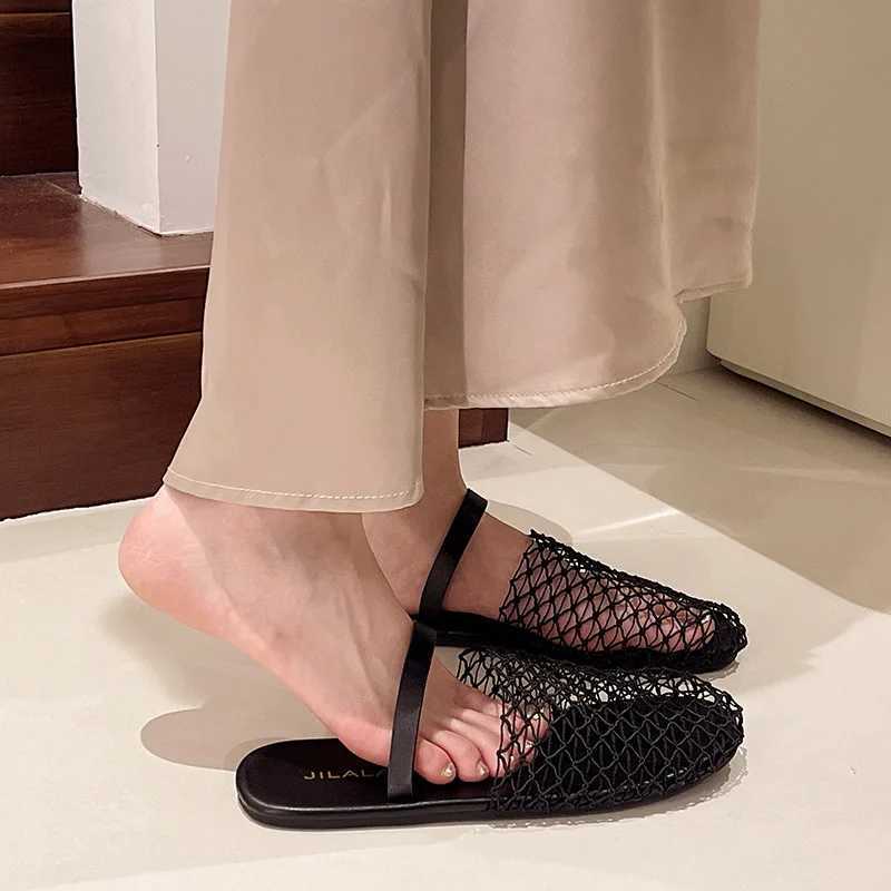 New Arrival Summer Mesh Hollow Sandals for Womens Apartment Shallow New Beach Shoes Comfortable Retro Womens Slippers T250407