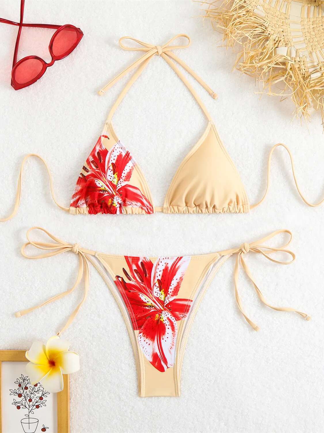 Dongdumaoyi Sexy Micro Bikini Women Black Floral Print Push Up Bra Tie Side Thong Swimsuit Brazilian Beach Bathing Suit Pool Swimwear