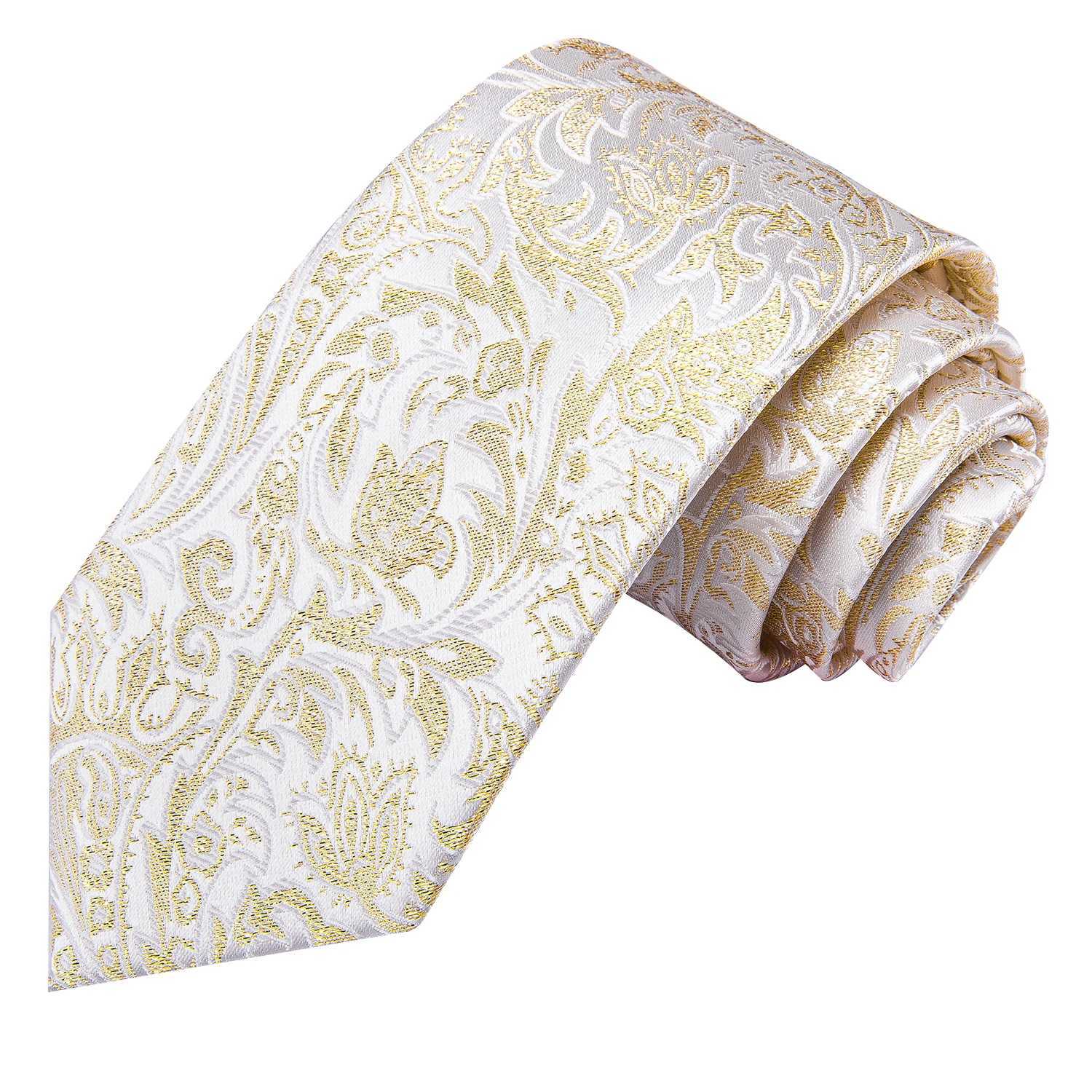 Hi-Tie Champagne Gold-color Silk Mens Elegant Ties Fashion Mens Necktie Pocket Square Cufflinks Set Business Party Wedding X2504071