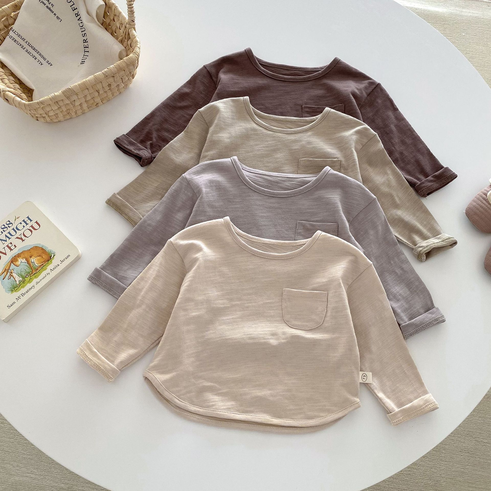 Ddmyshoesvip Spring Bamboo Cotton T Shirt 0-5 Years Old Korean Children S Clothing Top Baby Boy Solid Color Long Sleeve Bottom Shirt