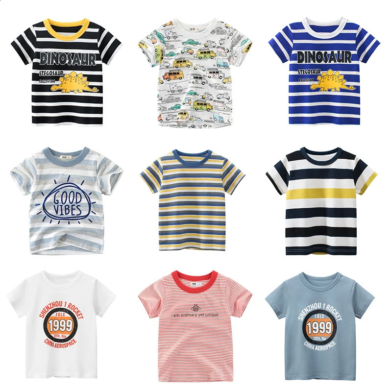 OLEKID 2025 Summer Stripe Children Boys T-shirts Printed Letter 2-8 Years Kids Little Boy Tops Short Sleeve Toddler Tees Clothes 250408