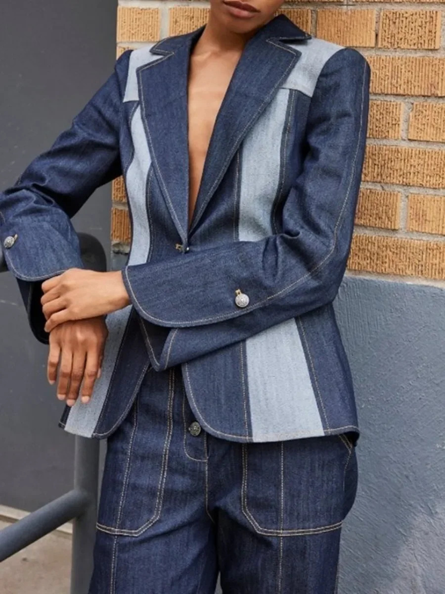 Bonboho Womens Jacket Autumn Edition Contrastive Color Casual Flip Collar Long Sleeve Single Button Loose 250407