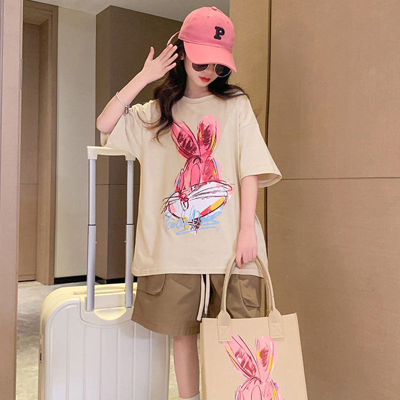 Ddmyshoesvip Girls Short Sleeved Pure Cotton Printed Round Neck Summer Loose New Style Western Style Children S T Shirt Women S Top
