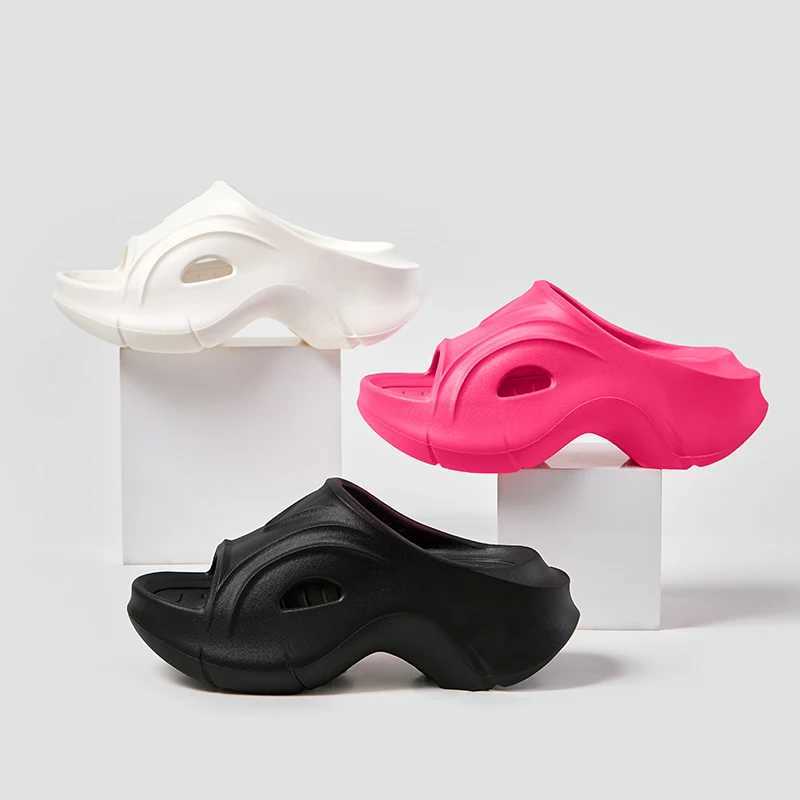 Womens short and chubby platform peeping toe slider EVA summer beach wedge high-heeled sandals Fi solid thick sole N sliderXJ250407