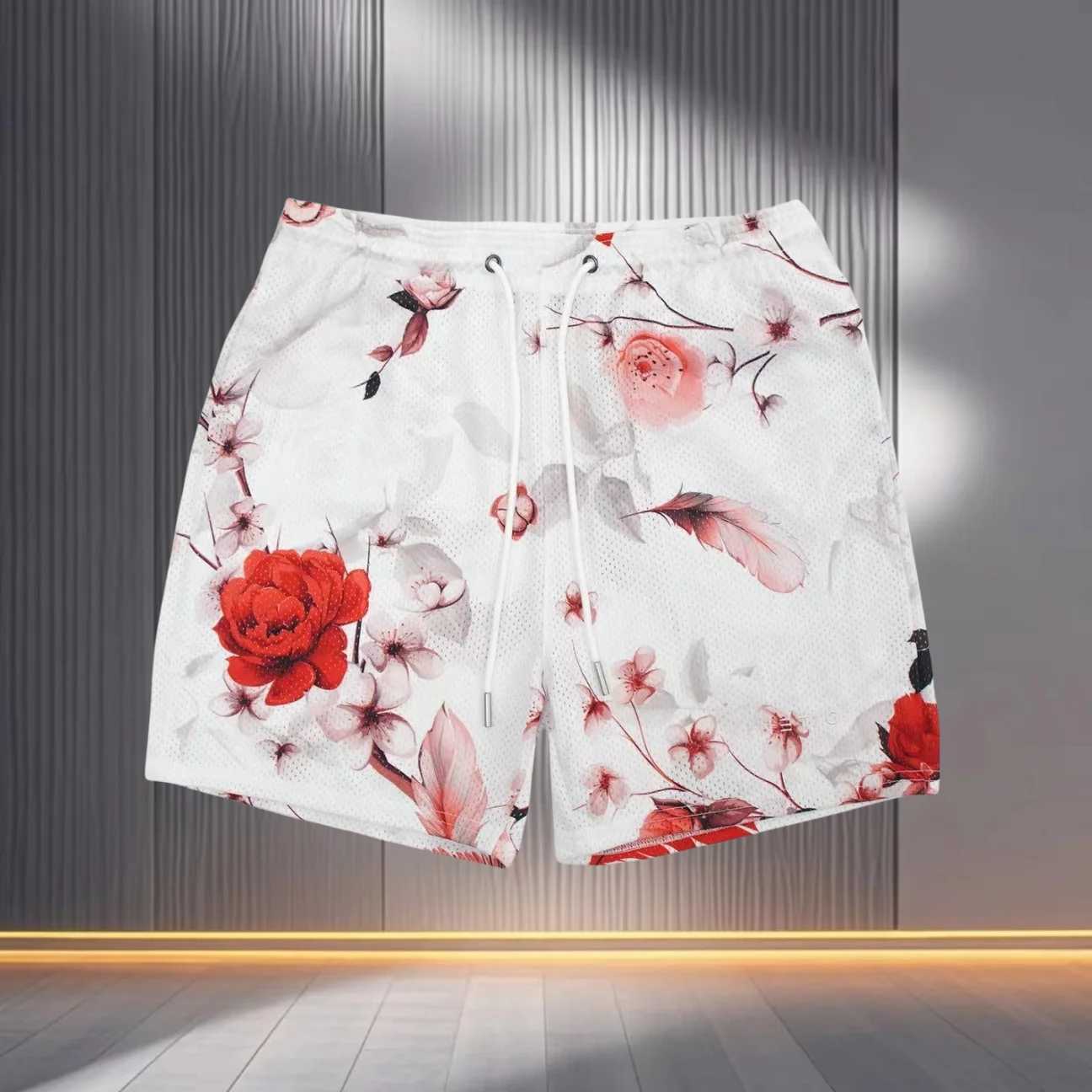 2025 Mesh Breathable Mens Shorts for Fitness Basketball Running Quick drying Shorts Bagged Flame Printed Fashion Summer ShortsXJ250407
