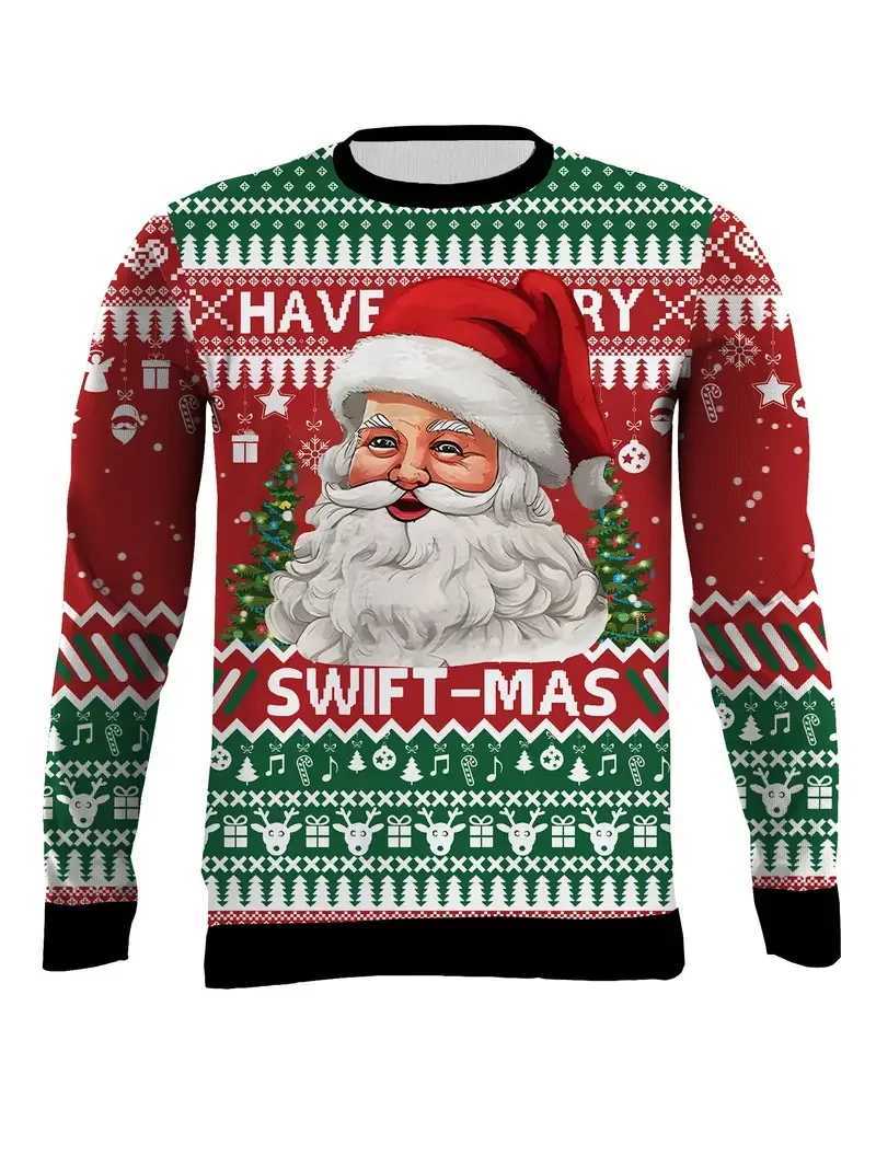 3D Print Ugly Santa Claus Sweatshirts For Men Women Merry Christmas Crew Neck Pullover Hoodies Clothes Mens Oversized Jumper S251110