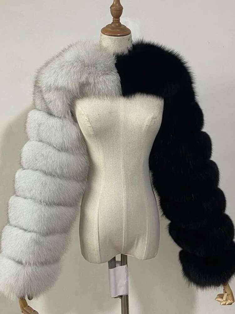 DEAT Fashion Women's Faux Fur Vintage O-Neck Long Sleeve Splicing Contrasting Colors Coat Female Tide Spring 2025 New 17A4203
