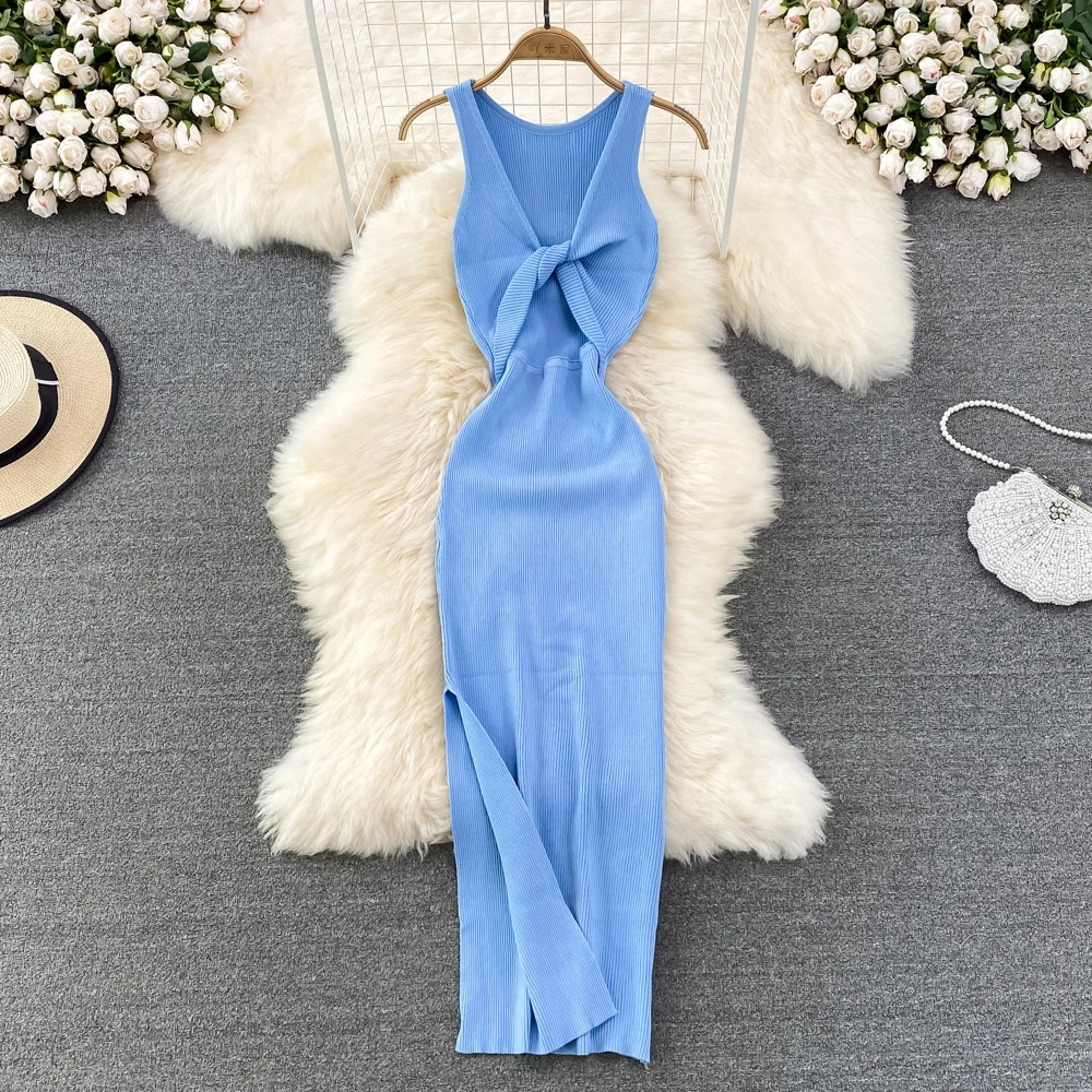 YuooMuoo Womens Dress Sexy Wrap Hips Double sided Detachable One piece Long Dress Fashion Knot Knitted Body Party Dress Womens 250402