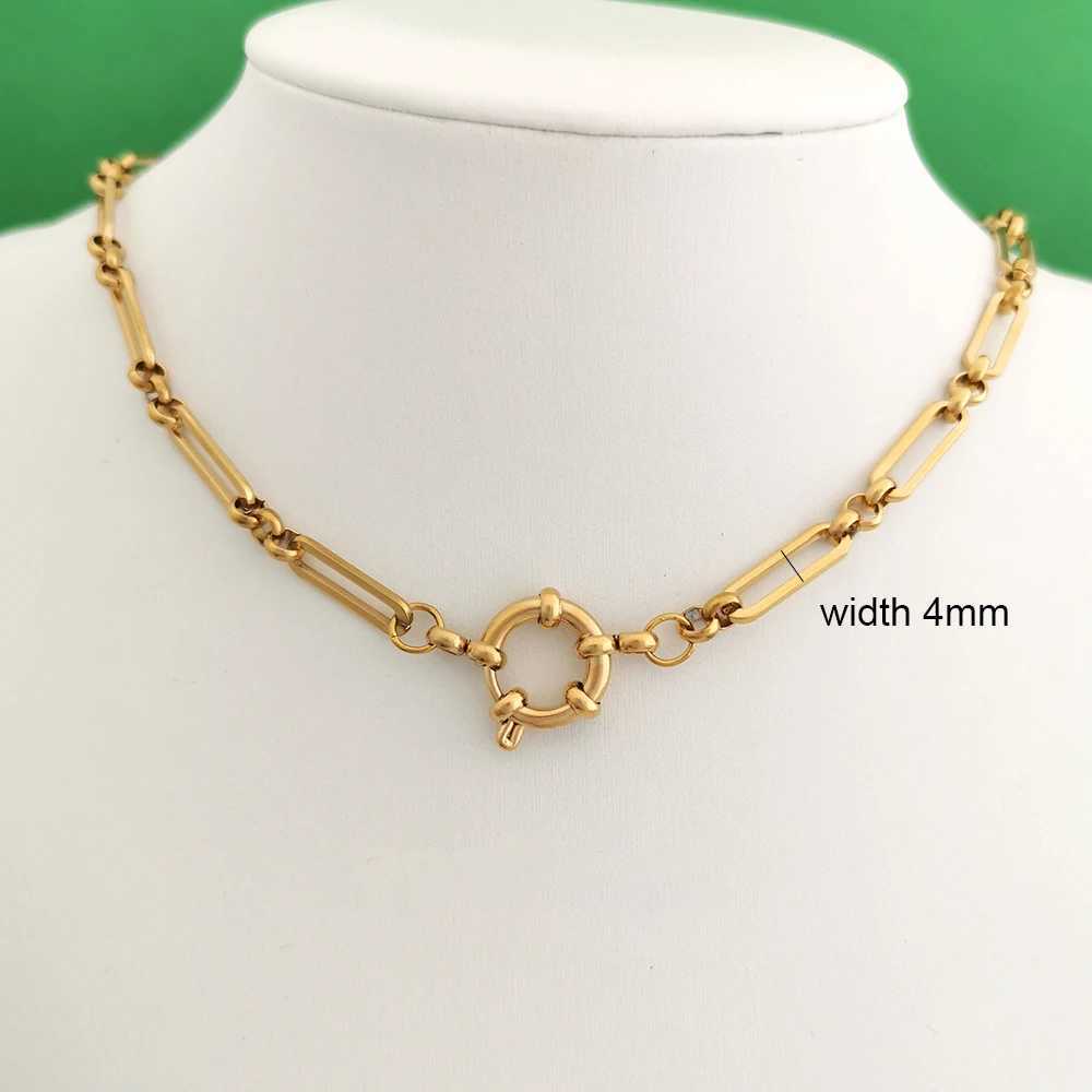 QMHJE Spring Sailor Clasp Necklace Women Men Choker Stainless Steel Geometric Paperclip Link Chain Rolo PVD Gold Color WholesaleC250407