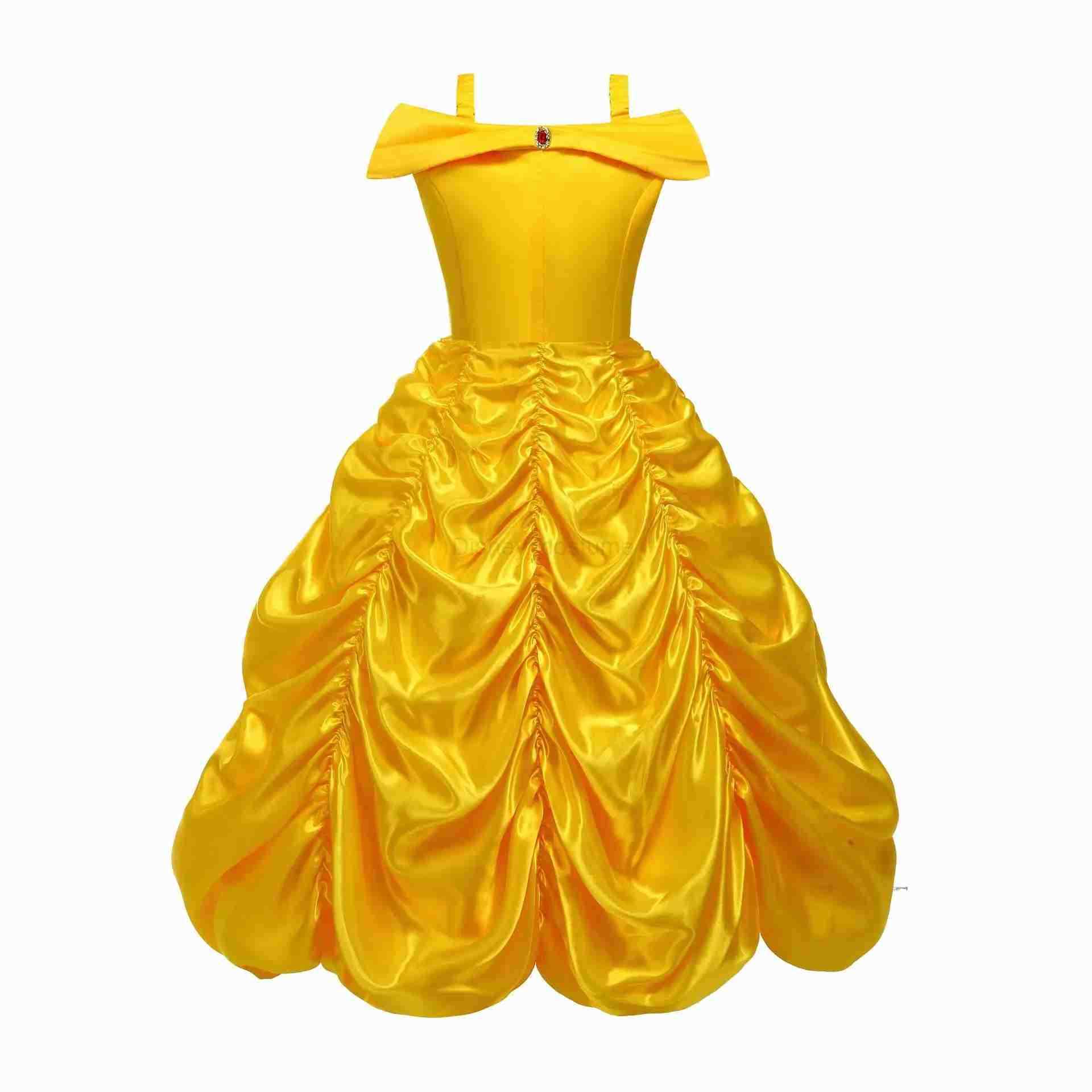 Disney Off Shoulder Yellow Princess Dress for Kids Girl Belle Role Playing Clothing Fancy Carnival Party Birthday Ball Gowns Halloween X250408