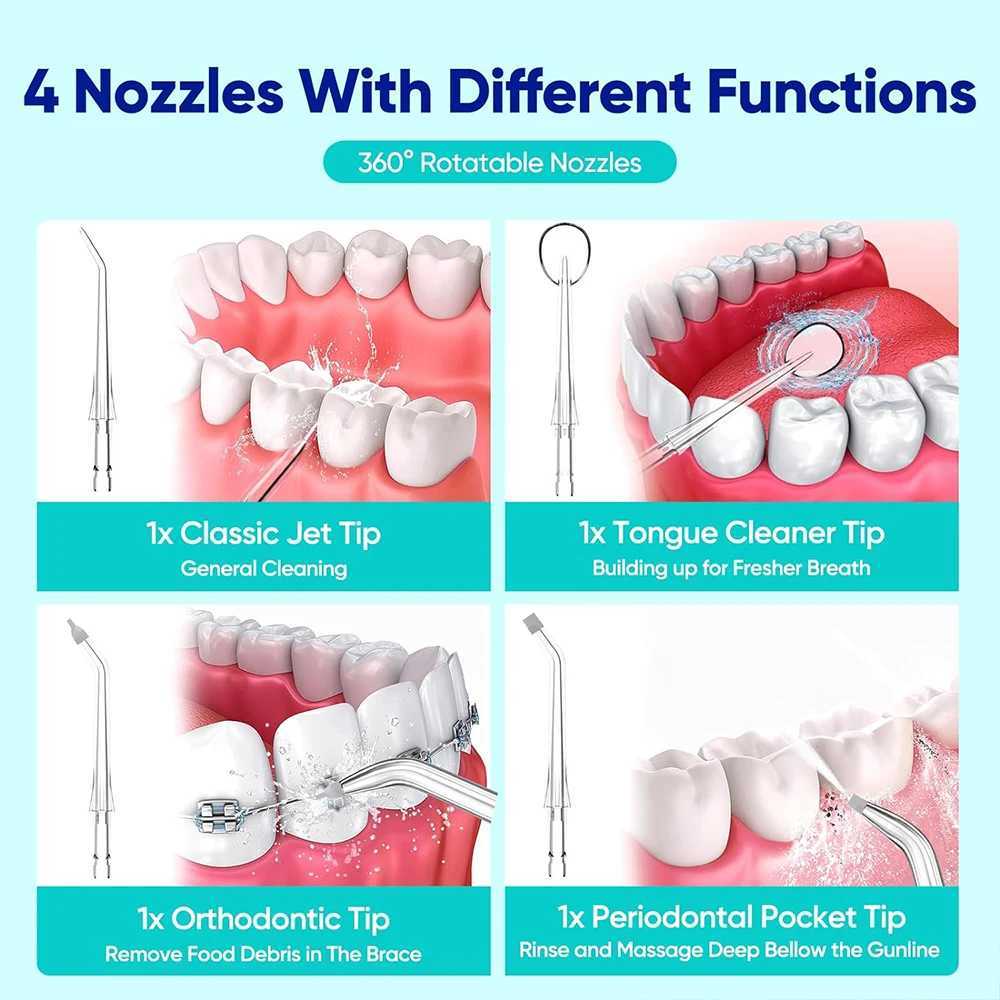 Oral irrigator portable water-based dental floss picker with 5-mode 360 rotating nozzle used for cleaning threaded dental floss oral cleaning machine 