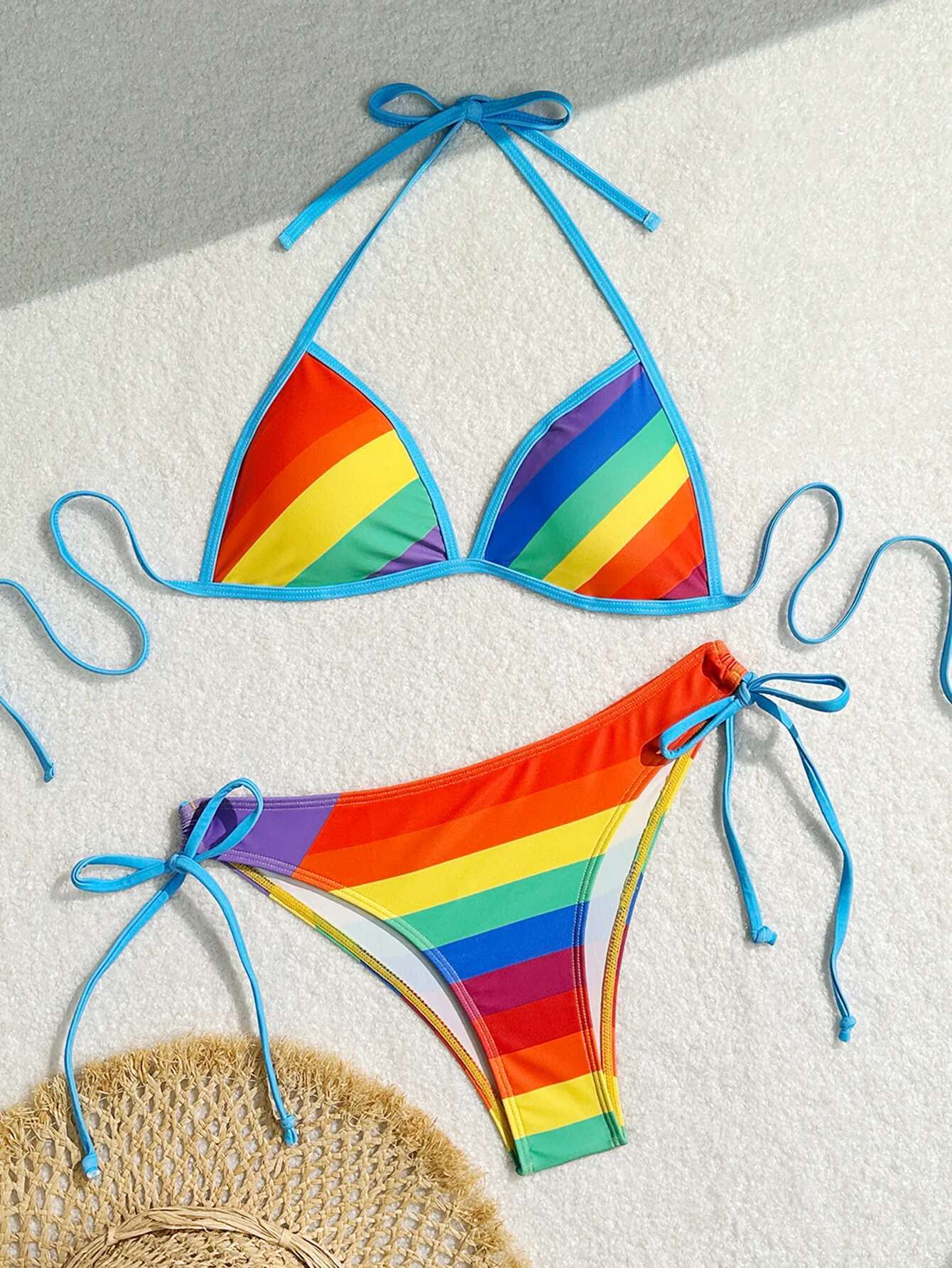 Dongdumaoyi Women S Rainbow Color Bikini Set Sexy Beach Vacation Backless Piece Swimsuit Summer Bathing Suit Bra Push Up Swimwear