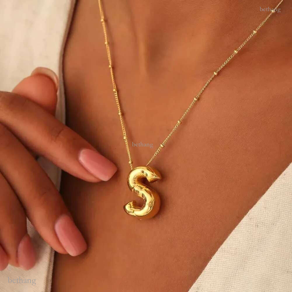 Vintage Stainl Steel Balloon Bubble Chunky Letter Necklace for Women 18K Gold Plated Initial Necklaces Collar Jewelry GiftX241123