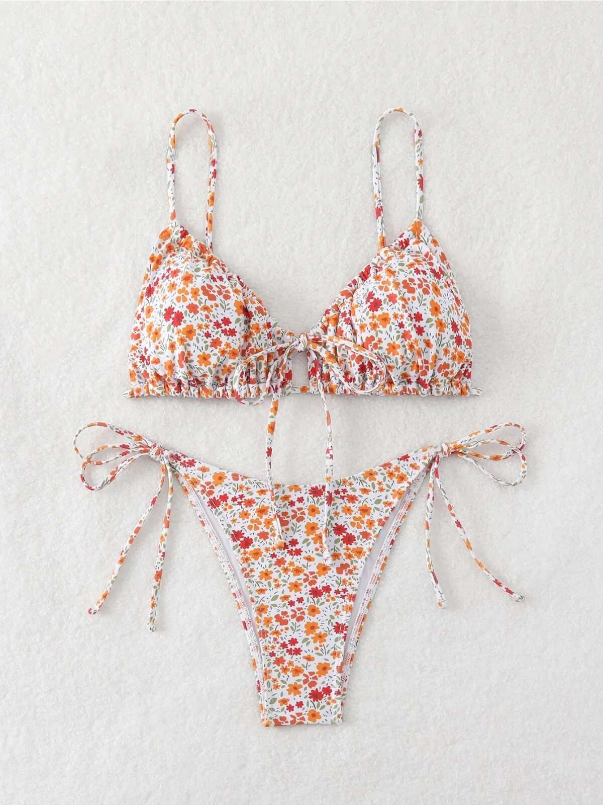 Dongdumaoyi Floral Print Two Piece Swimsuit For Women Sexy Drawstring Pleated Bra Push Up Bikini Set Beach Vacation Bathing Suit New