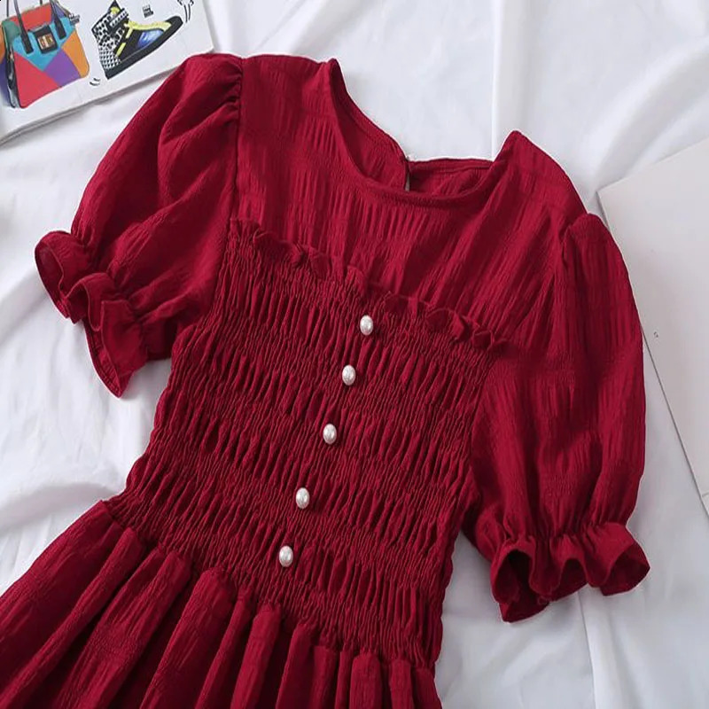 MERI AMMI 12-19 Year Teenage Girl Clothing Sweet Petal Sleeve Dress Youth High School College Student 250408