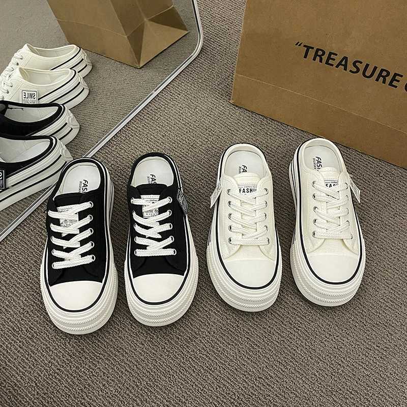 2024 summer new thick slider Fi casual sandals canvas boots high heels Fem indoor low sports shoes Y250408