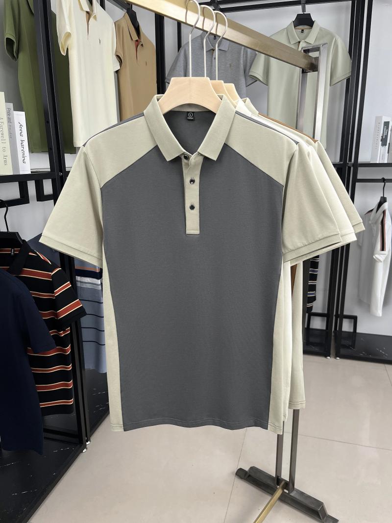 Men's Polos Fashion Color Blocked Short Sleeve Polo Shirt Summer High-end Silk Cotton Soft Breathable Item Casual Lapel T-shirt