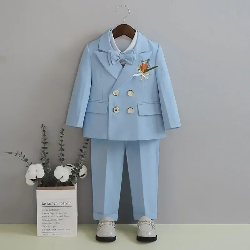 Boys Birthday Blazer Set Spring Preschool School Uniform Set Green Handsome Flower Childrens Wedding Clothing 2 3 4 6 8 Years 250408