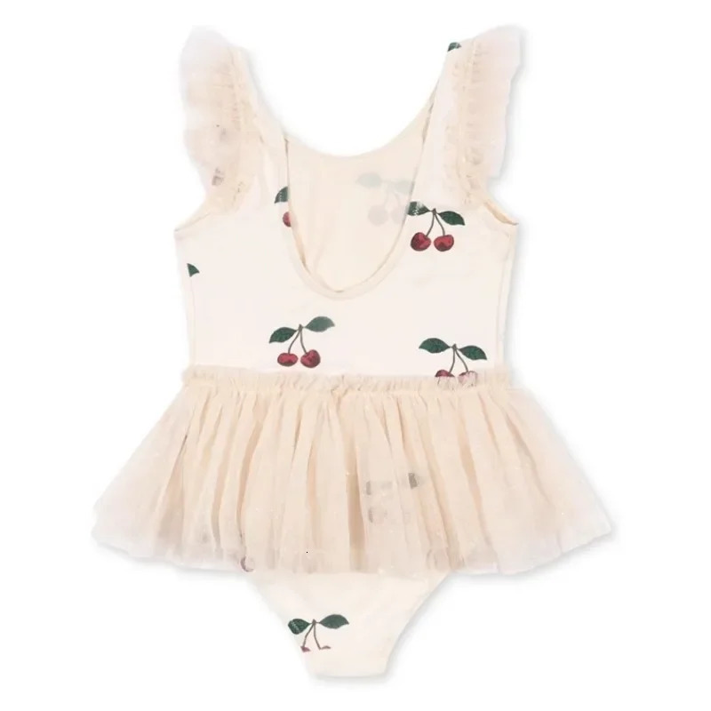Baby Girls Swimwear Swan Sunscreen Swimsuit Girl Swimwears Cherry Swimming Bikini One-pieces Kids Swimsuits 250407
