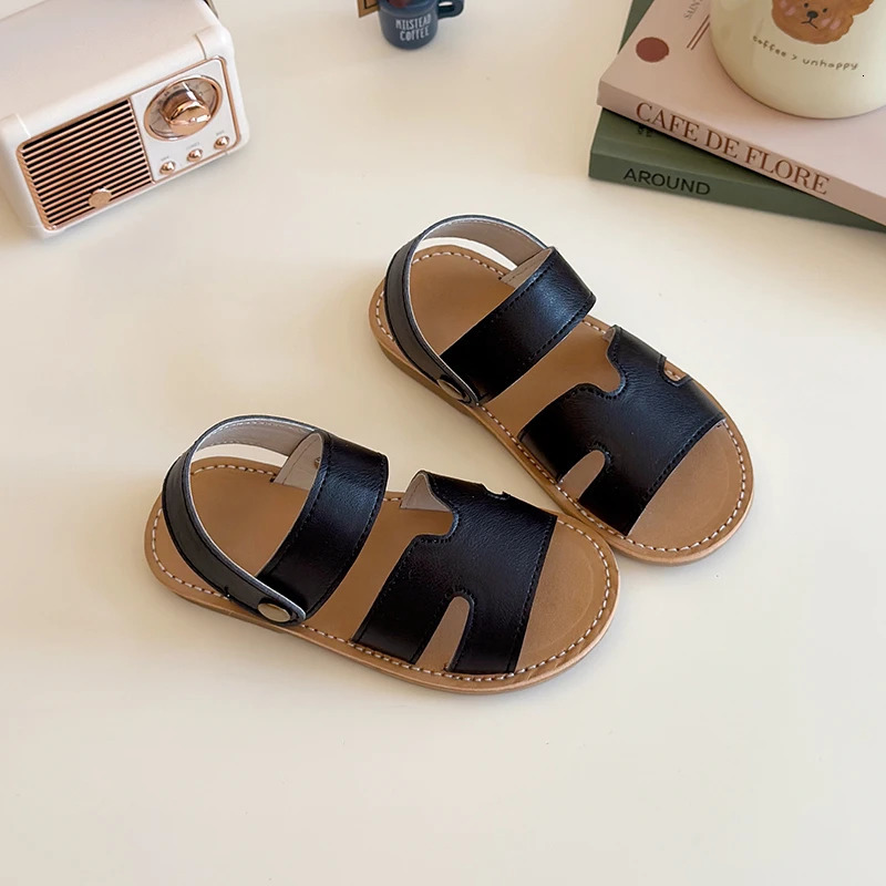 Summer Children Sandals Matte Pu Leather Leisure Pure Color Kids Sliders Flat Unisex Daily Toddler Boys Girls Slippers 21-30 250407