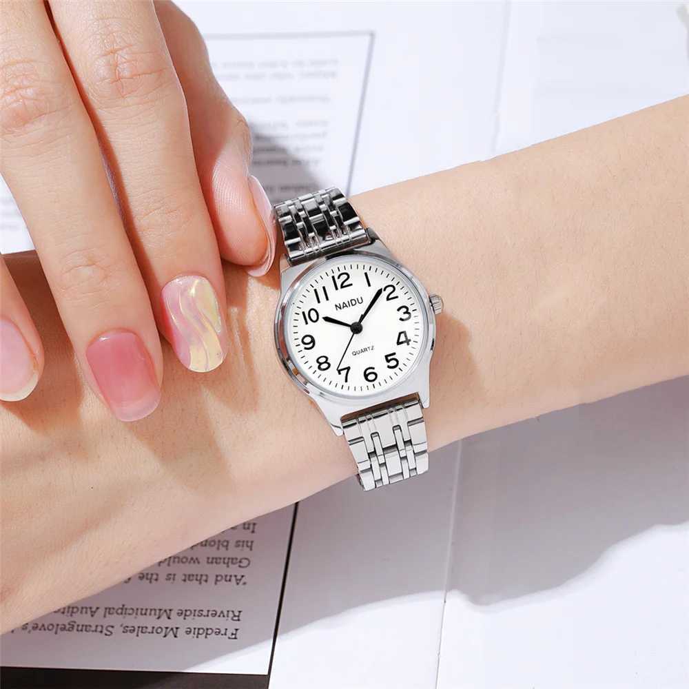Luxury round dial womens quartz steel wristwatchT250408