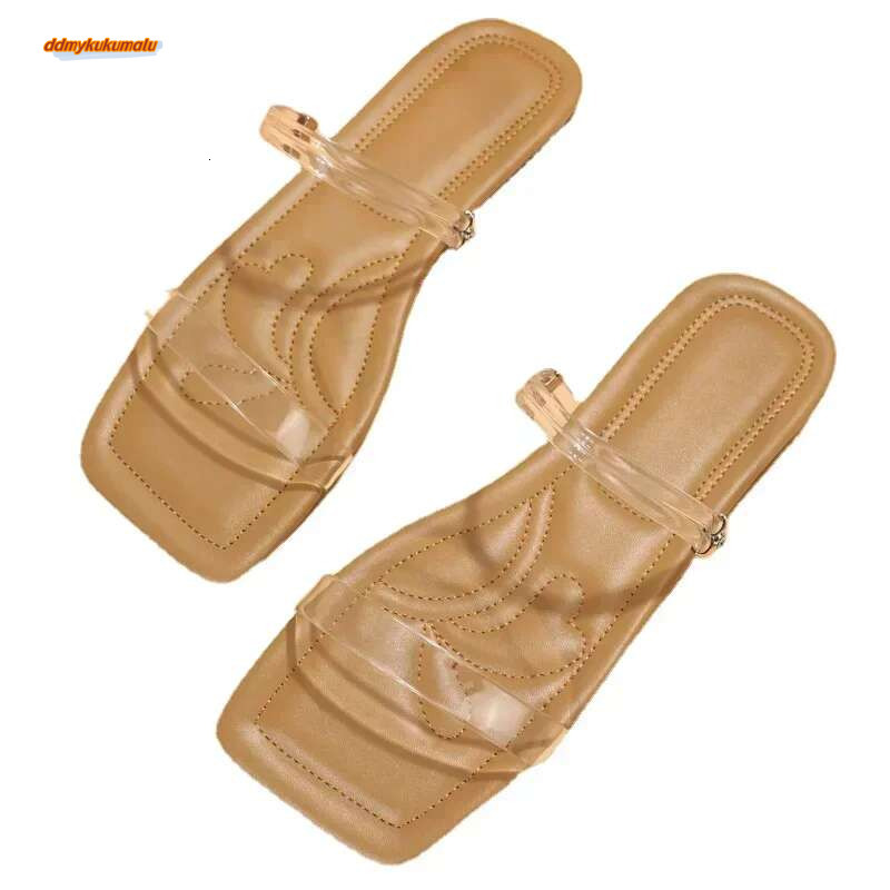 2024 New Women's Slippers Fashion Summer PVC Transparent Open Toe Sexy Square Head Large Casual Flat Sandals 35-42 ddmykukumalu