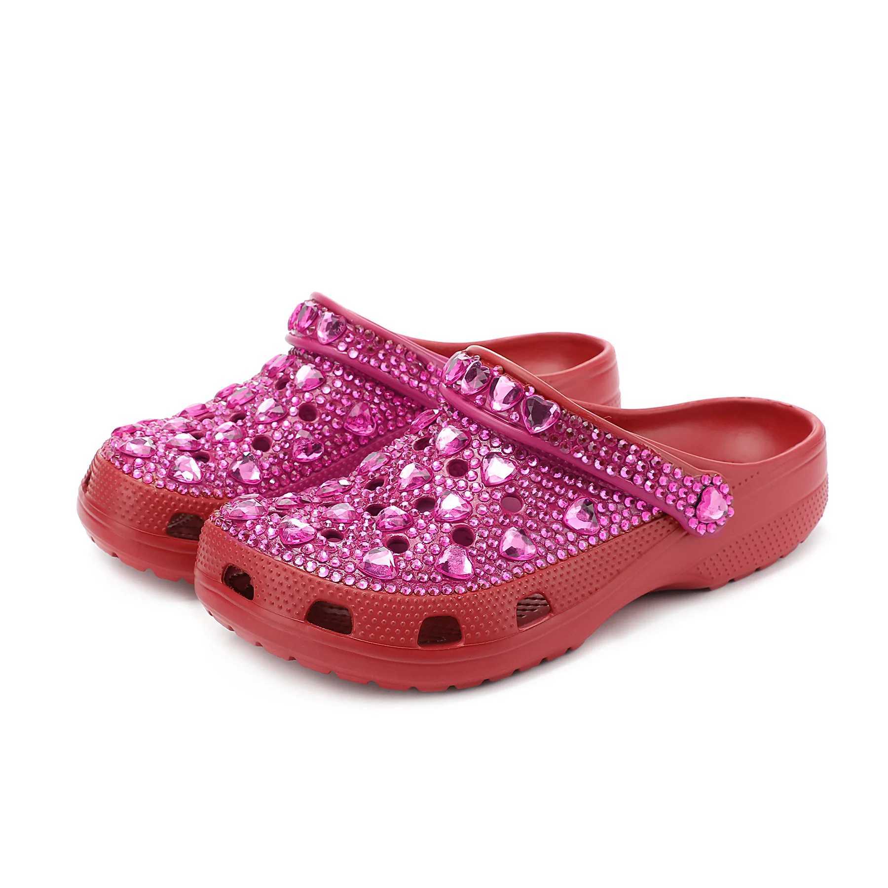 New Arrival Handmade diamond studded perforated shoes semi tow exquisite and elegant beach slippers summer womens casual shoes T250407