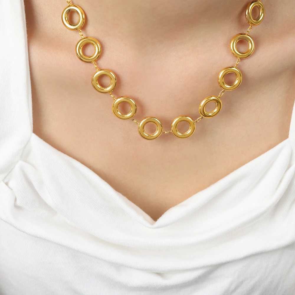 Luxury stainless steel necklace earring bracelet set womens round chain gold-plated pendant waterproof jewelry accessories Y250408