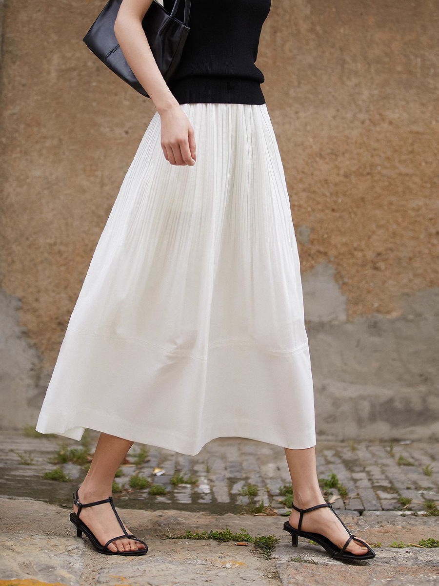 X2190 High quality gradient accordion pleat texture wood ear edge elastic waist A-line skirt female 2025 spring and summer new style