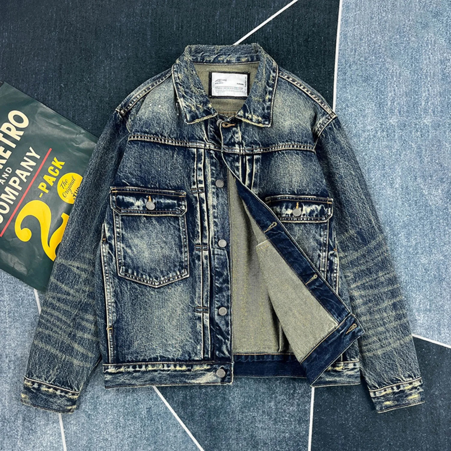 Heavy duty secondhand denim splattered ink spray paint dots mens casual jacket shorts 250408