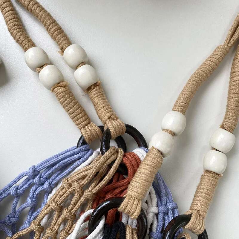 Rope Woven Handbags Knitting Tassel Tote Handmade Beach Bags For Women Round Handle Shopper Purses Female Hollow Clutch