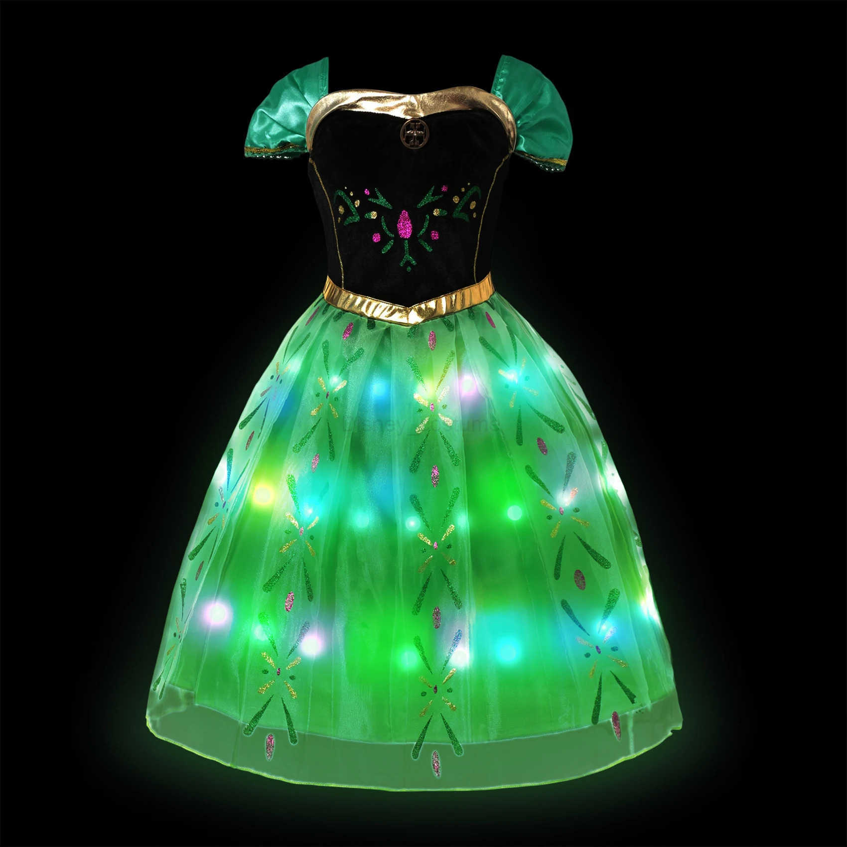Disney LED Light Up Esla Costume Winter Dress Fur Collar Halloween Disguise Party Girls Birthday Party Gowns Long Sleeve Girls Dresses X250408