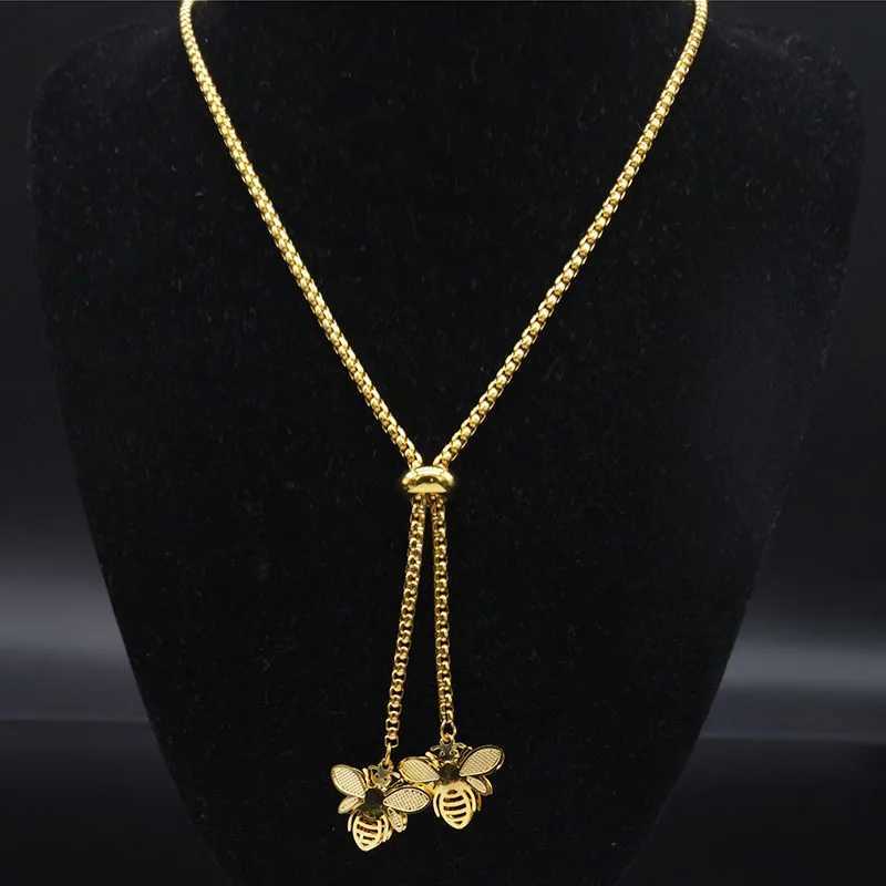 Fashion Bee Stainless Steel Long Necklace for Women Gold Color Statement Necklace Jewelry colgantes mujer moda N1525S03C250407