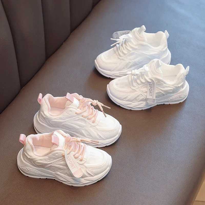 Childrens sports shoes breathable mesh white pink girls shoes fashionable soft sole anti slip childrens tennis shoes boys sports running shoes W250407