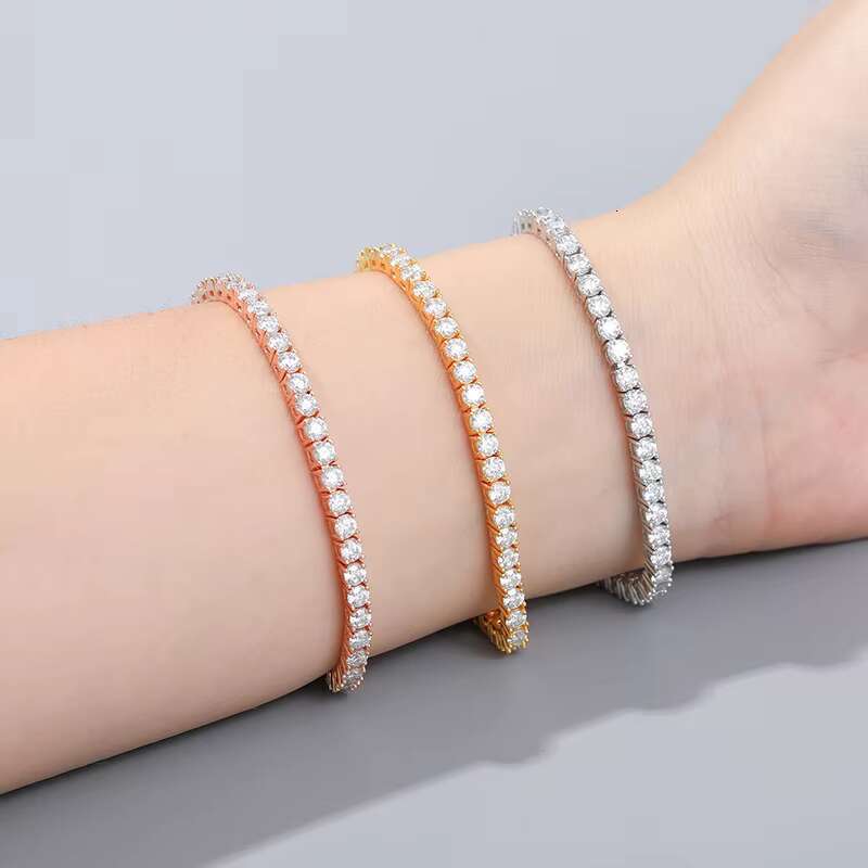 Women Jewelry VVS Moissanite Diamond Clustered Tennis Bracelet White Gold Plated 925 Sterling Silver Tennis Chain Bracelet
