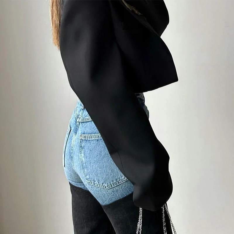 Fashionable color patch work jeans for womens casual Distressed denim pants fashionable products straight leg in spring 250407