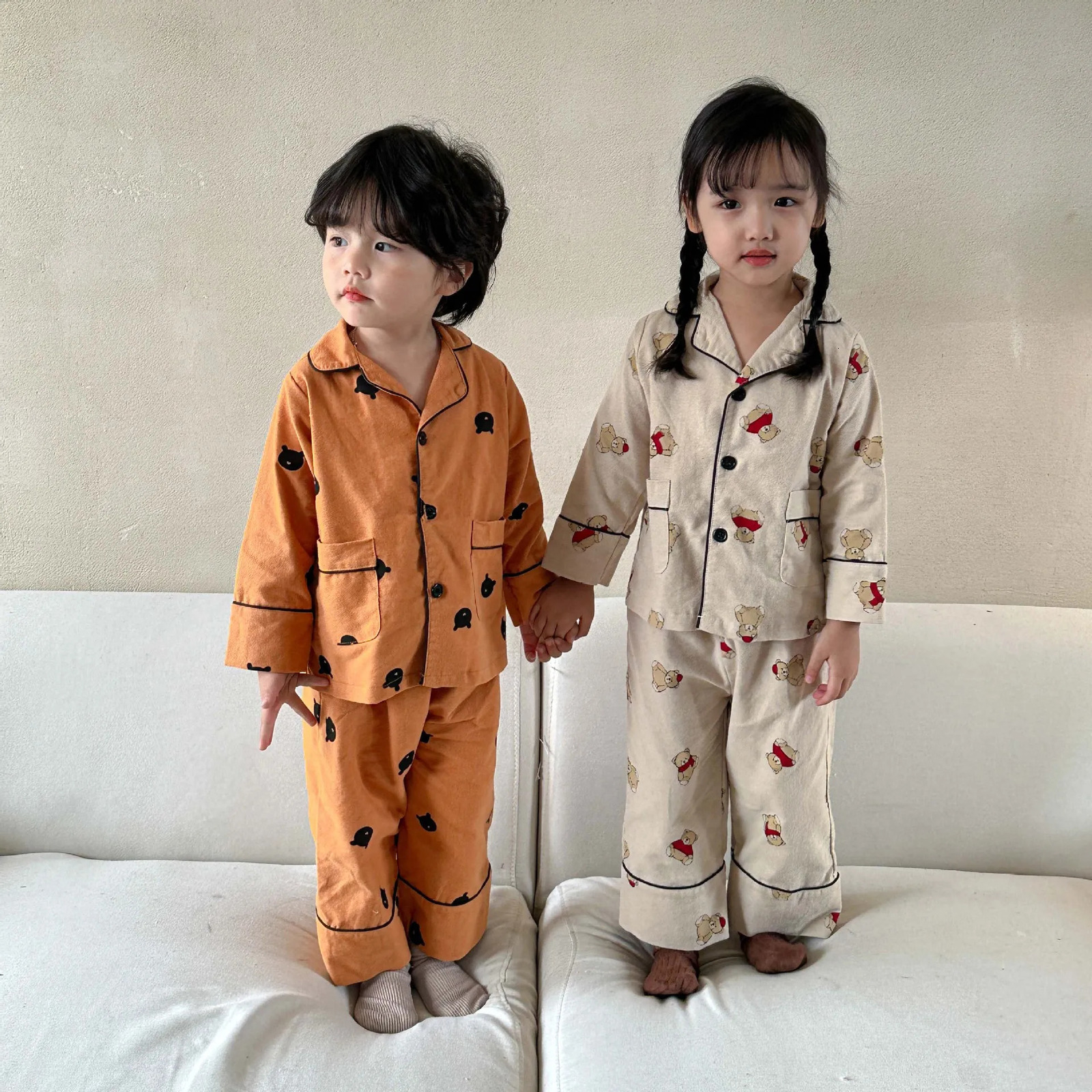 Cartoon Bear Kids Pajama Sets Childrens Clothing Cotton Pajama Set for Boys Girls Spring Autumn Home Clothing Two-piece Set 250407