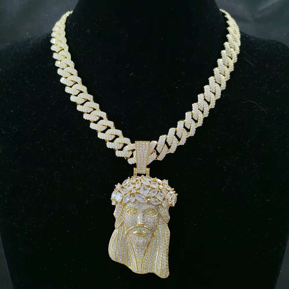 CN435+BC004 Men Hip Hop Jewelry Jesus Pendant With 14MM Cuban Chain Necklace